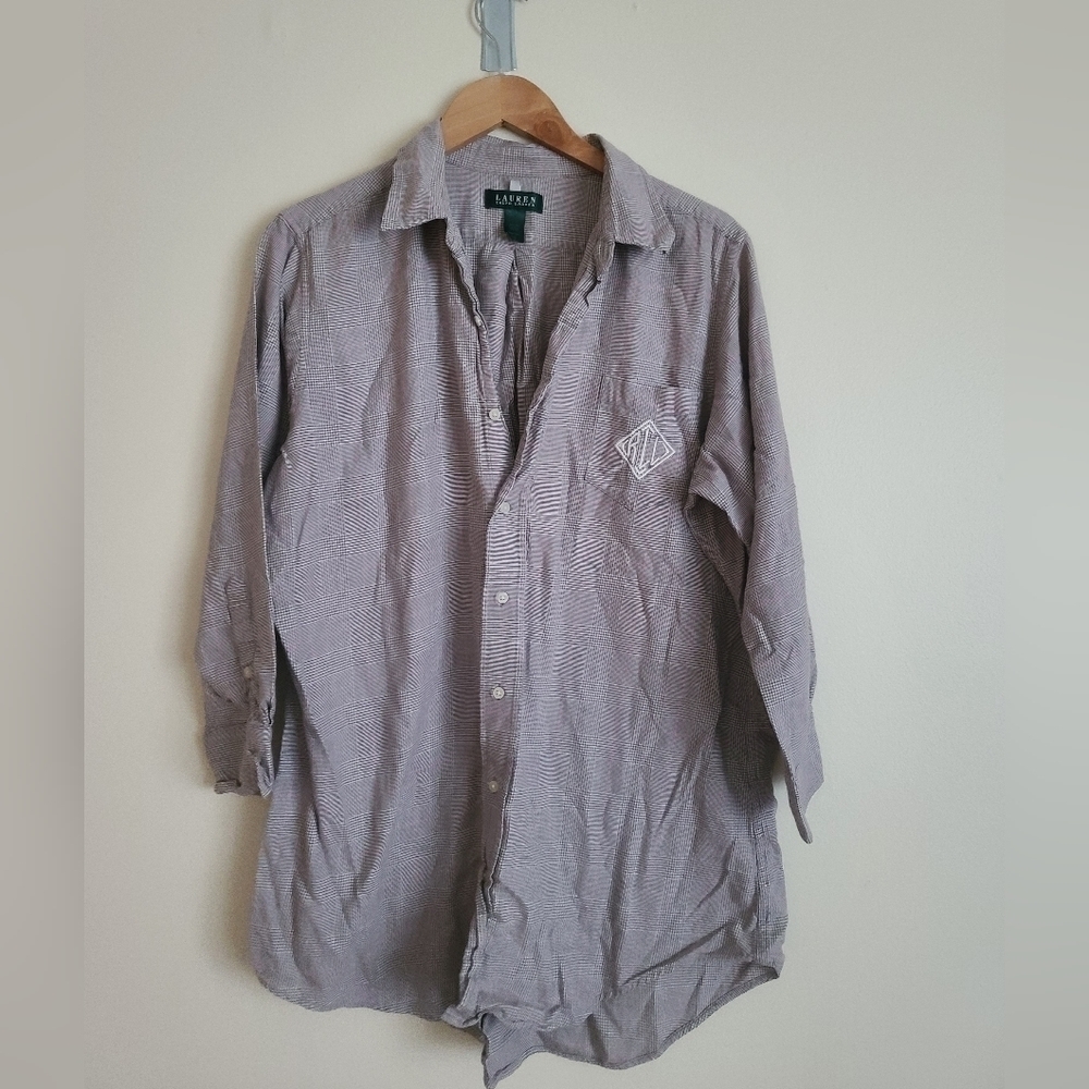 Ralph Lauren Womens Medium Tunic Blouse pj 3/4 plaid sz s - Picture 1 of 8